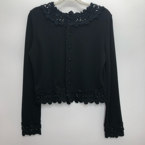 United Colors of Benetton black wool blend crop cardigan crotchet